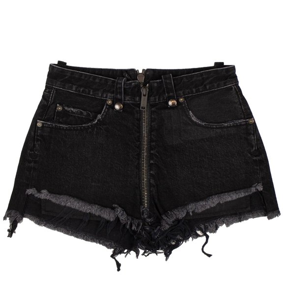 UNRAVEL PROJECT Black Denim Distressed Hem Short Pants Size 26 $525